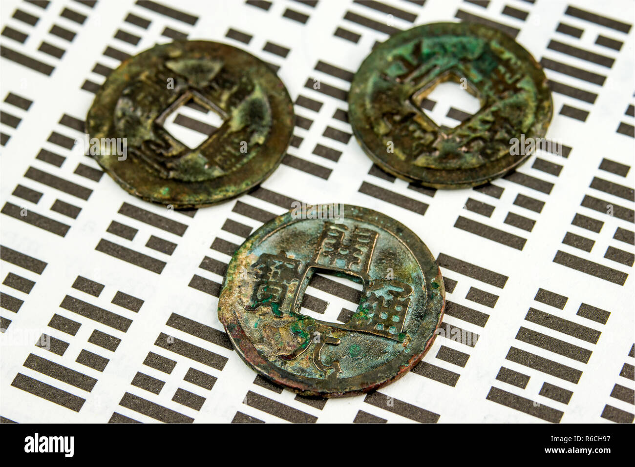 I Ging, Chinese Divination With Coins Stock Photo