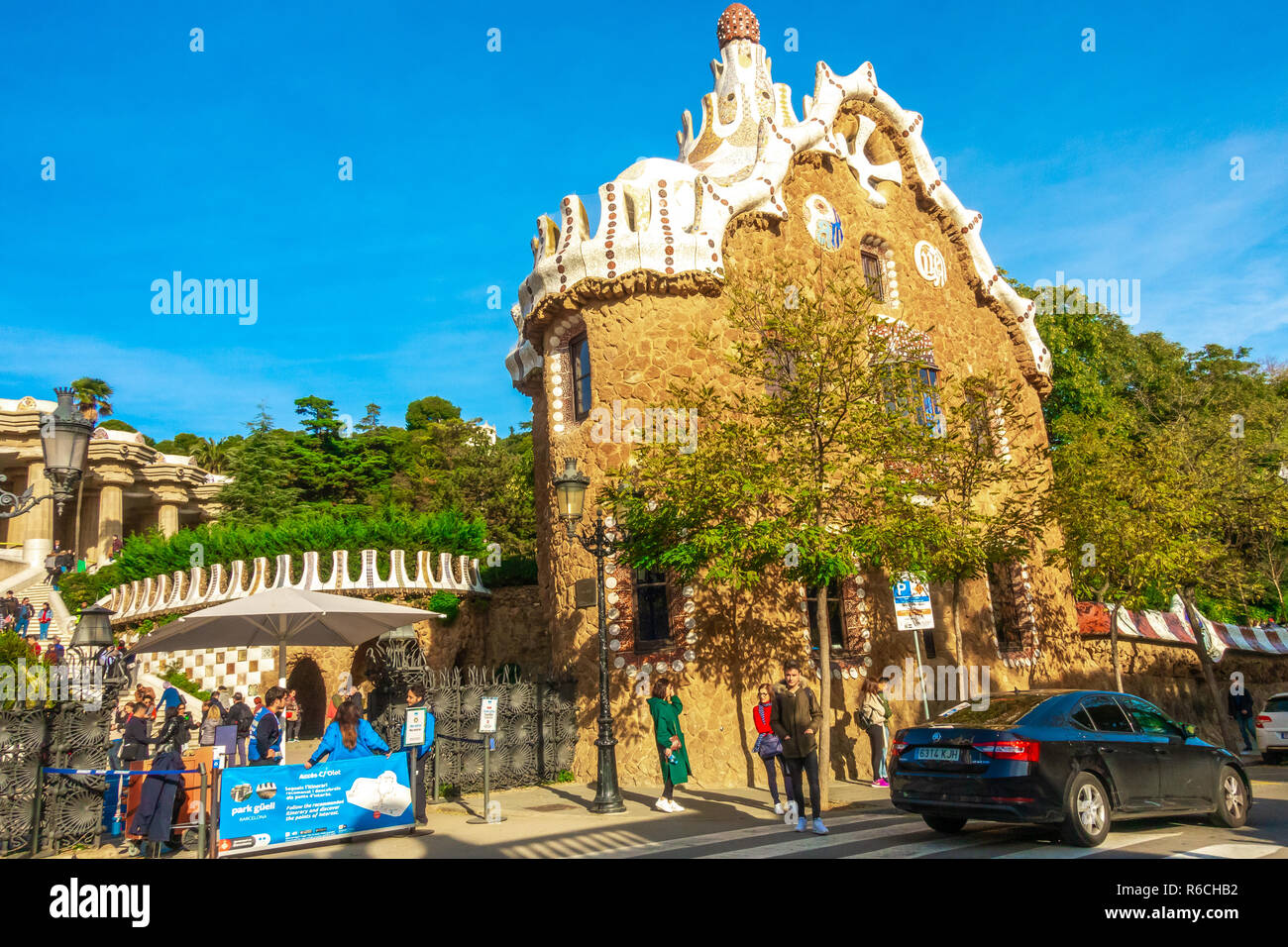 Barcelona, Catalunya ,Spain - Dicember 01, 2018: Park Guell by architect Gaudi. Parc Guell is the most important park in Barcelona. Stock Photo