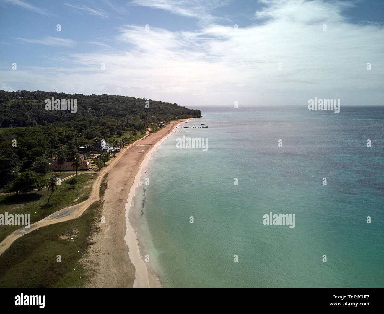 Beach on corn island in Nicaragua aerial drone view Stock Photo