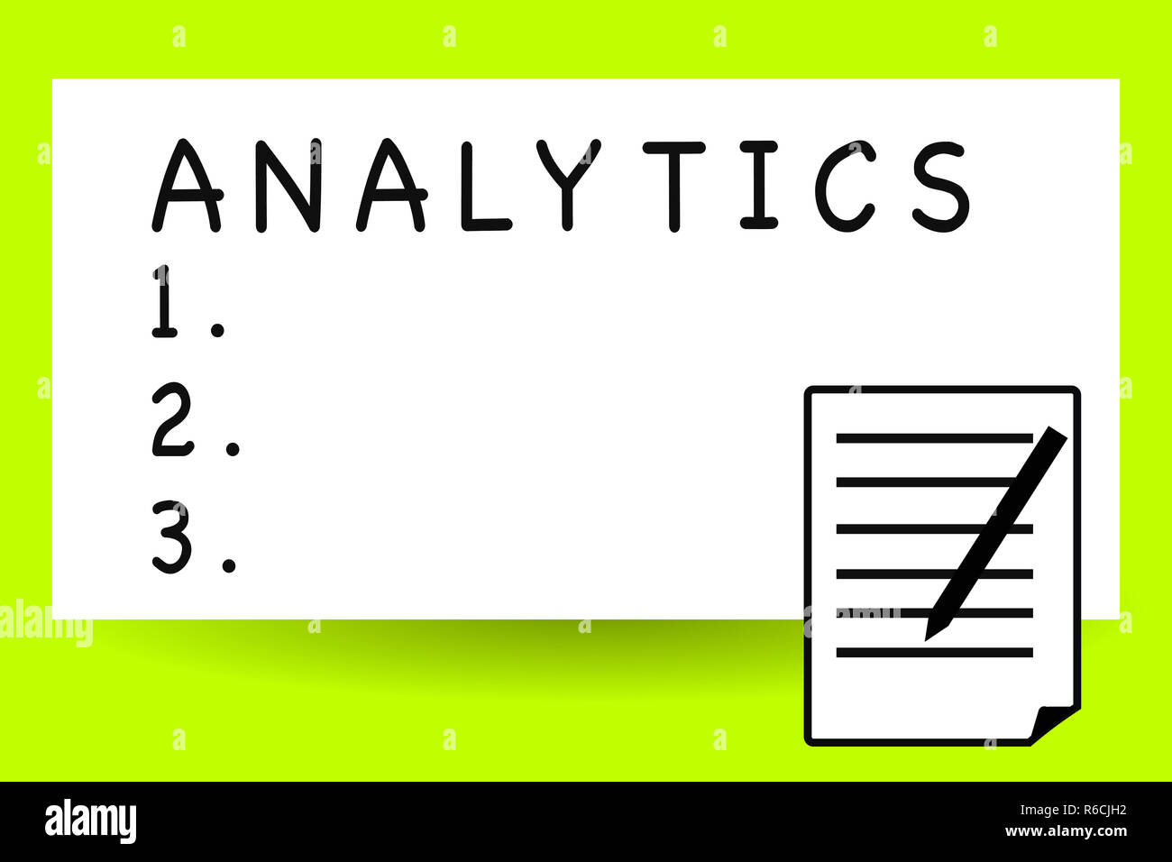 Handwriting text writing Analytics. Concept meaning systematic computational analysis of data statistics or infos Sheet of Pad Paper with Lines and Ma Stock Photo
