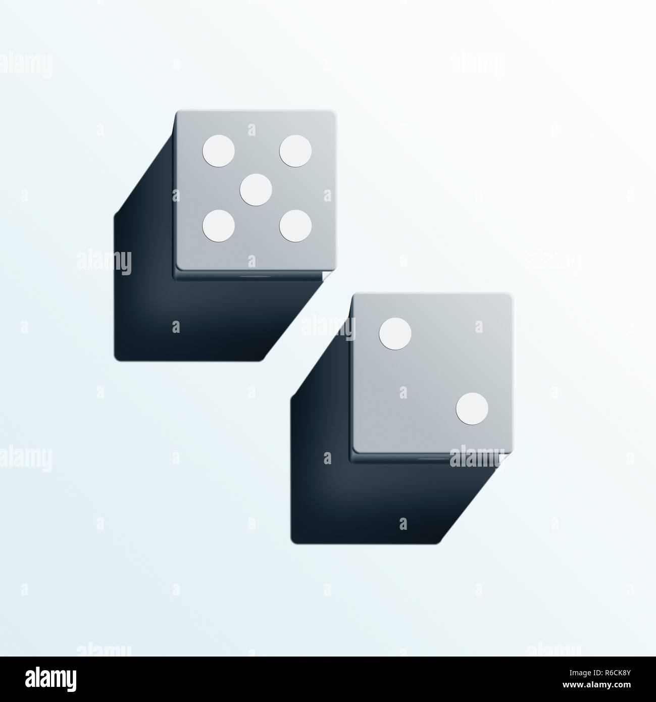 View from above digital image of a pair of dice in black and white on a white background Stock Photo