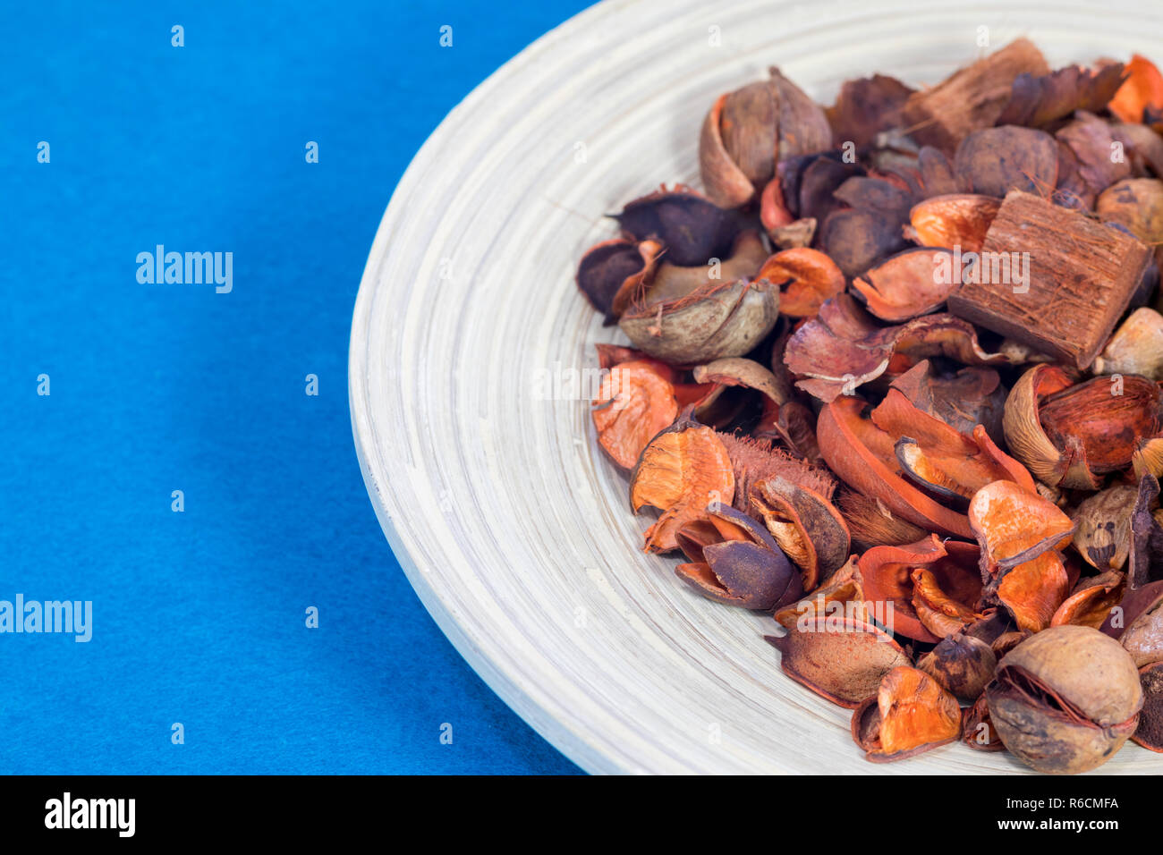 Aromatic Potpourri Close Up view in the wooden plate Stock Photo