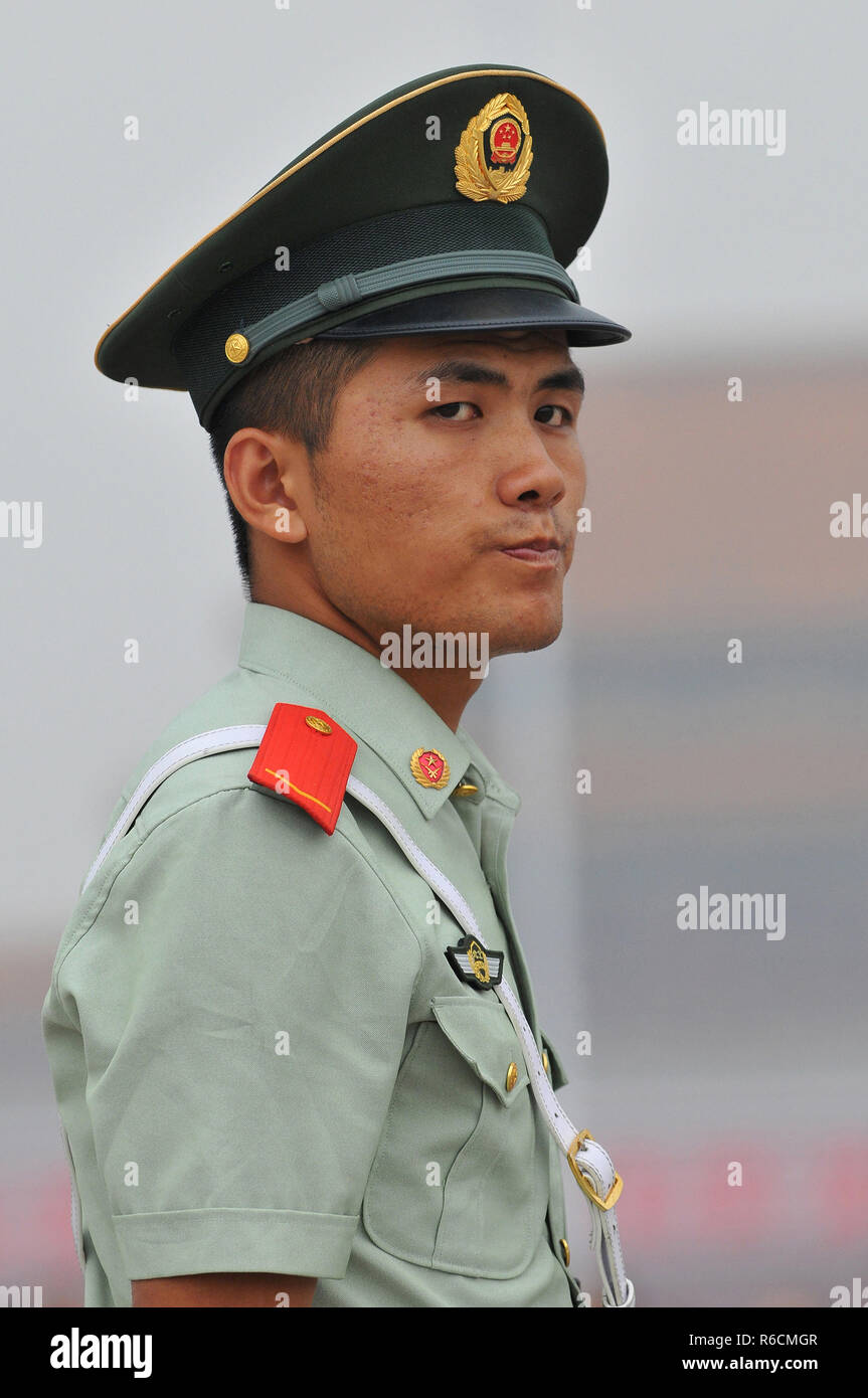 China, Beijing, Close Up Of Policeman Stock Photo