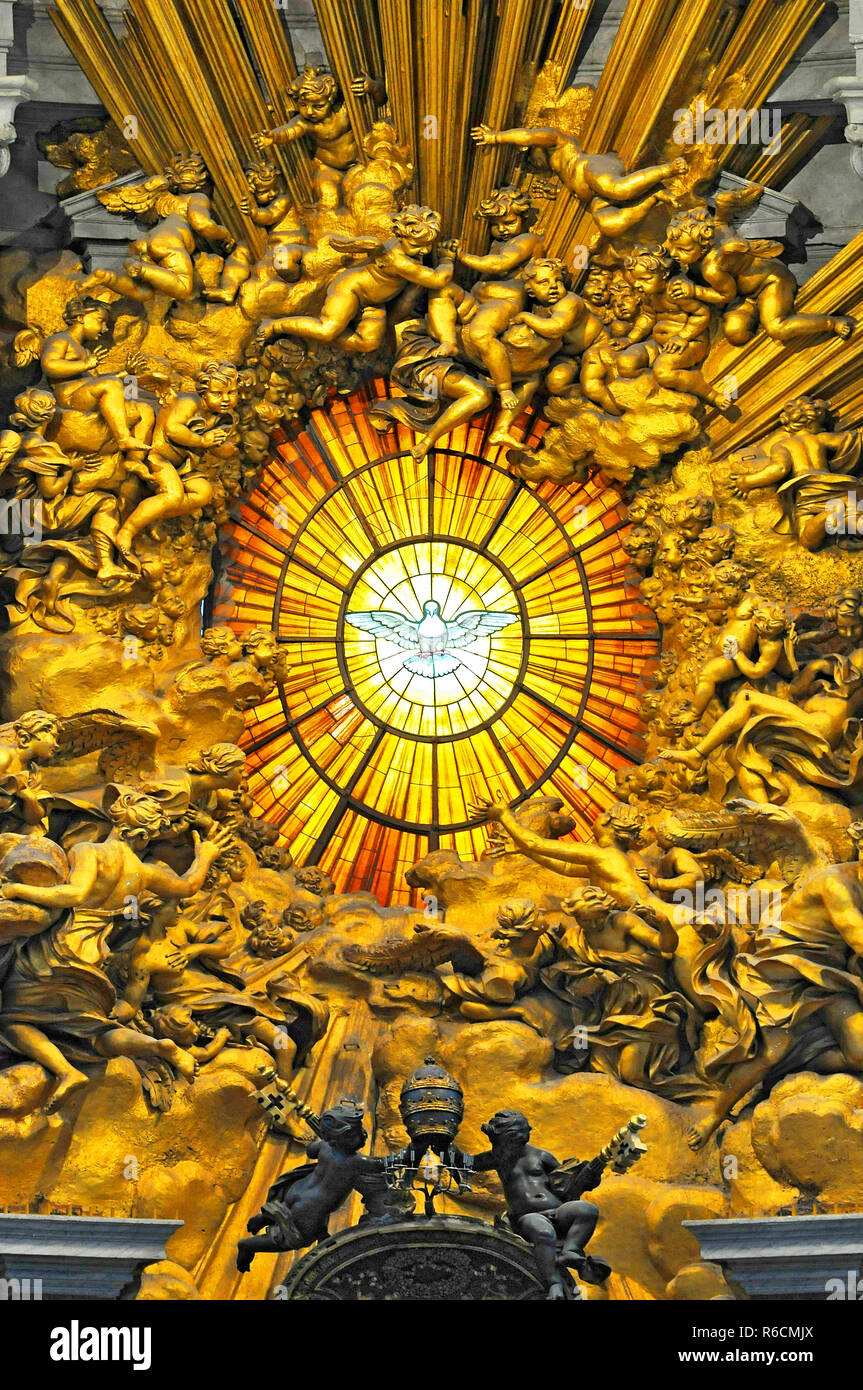 Italy, Lazio, Rome, Vatican, Stained Glass Window In St Peter'S