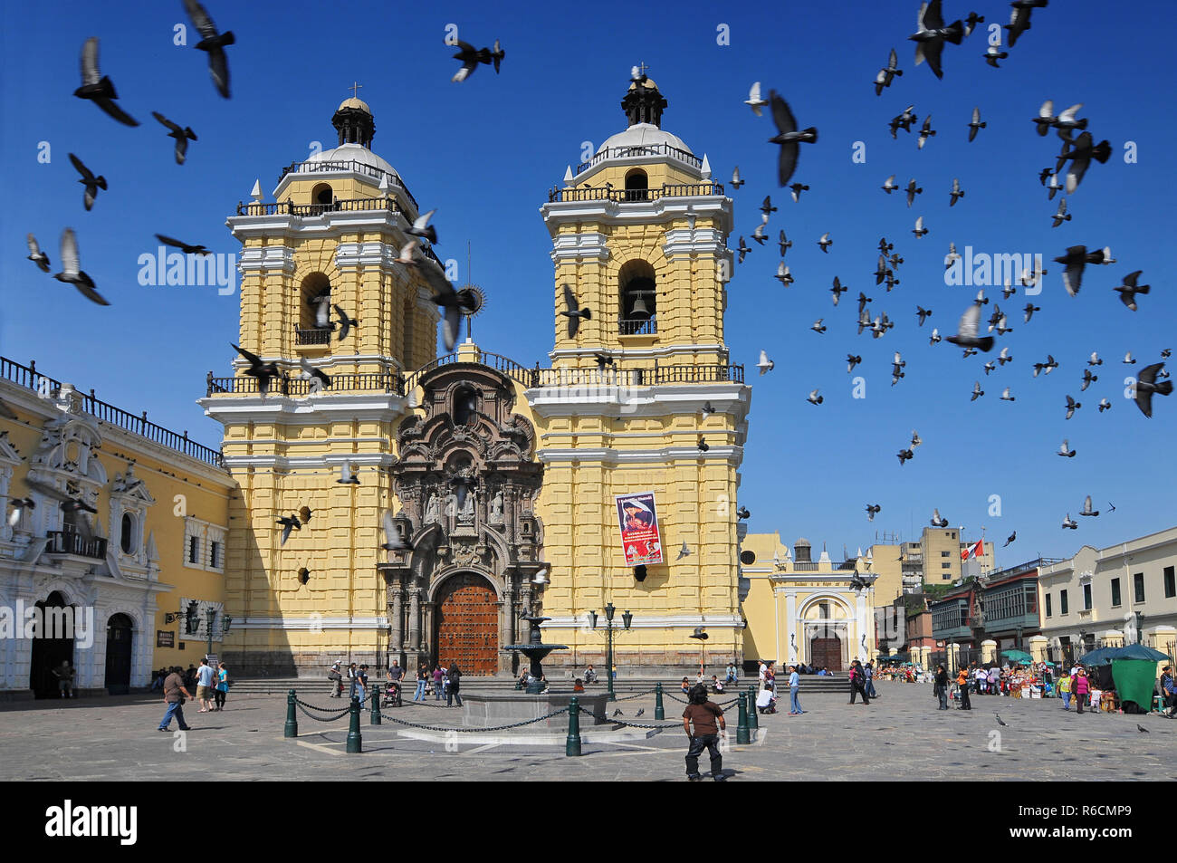 Peru, Lima, San Francisco Church And Convent, Facade Of A Cathedral Stock Photo