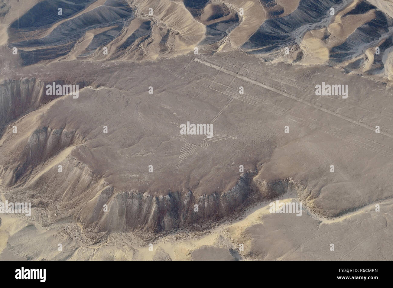 Peru, Lines Of Nasca, Aerial View, The Hummingbird Stock Photo