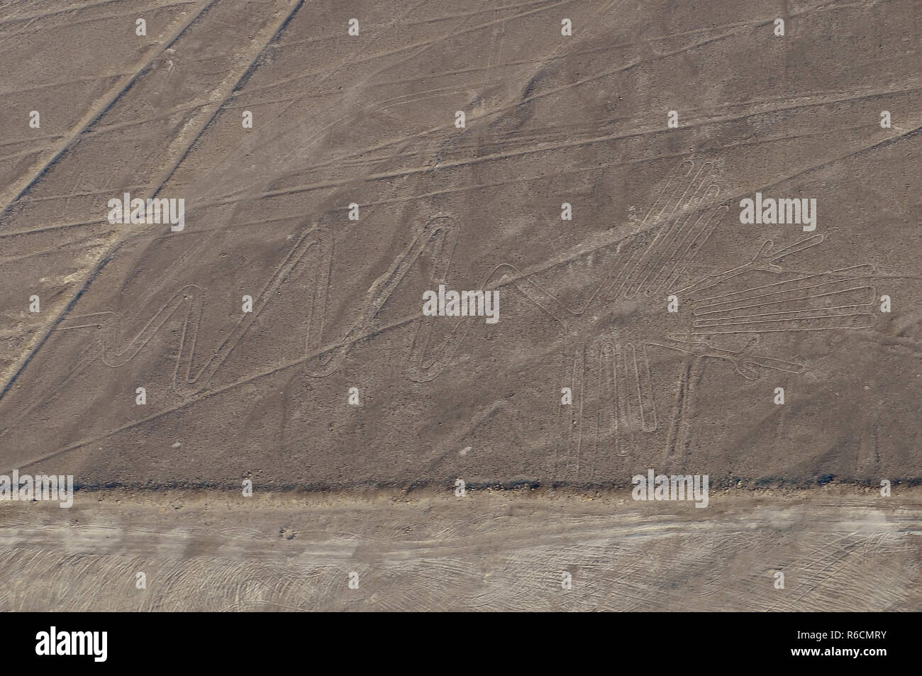 Peru, Lines Of Nasca, Aerial View, The Heron Stock Photo