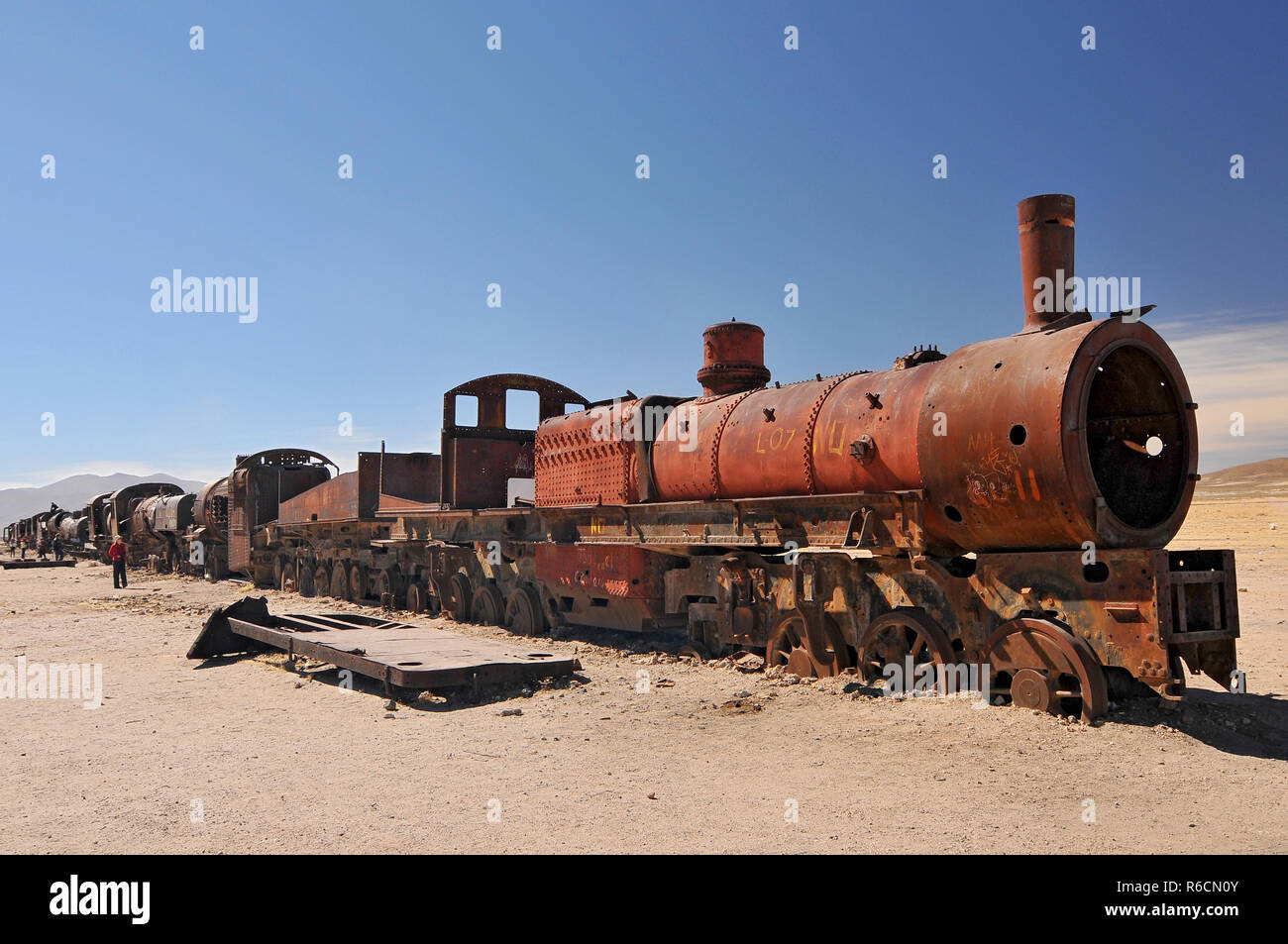 The Great Train Graveyard, Train Cemetery, And One Of The Major Tourist Attractions Of The Uyuni Area In Bolivia Stock Photo