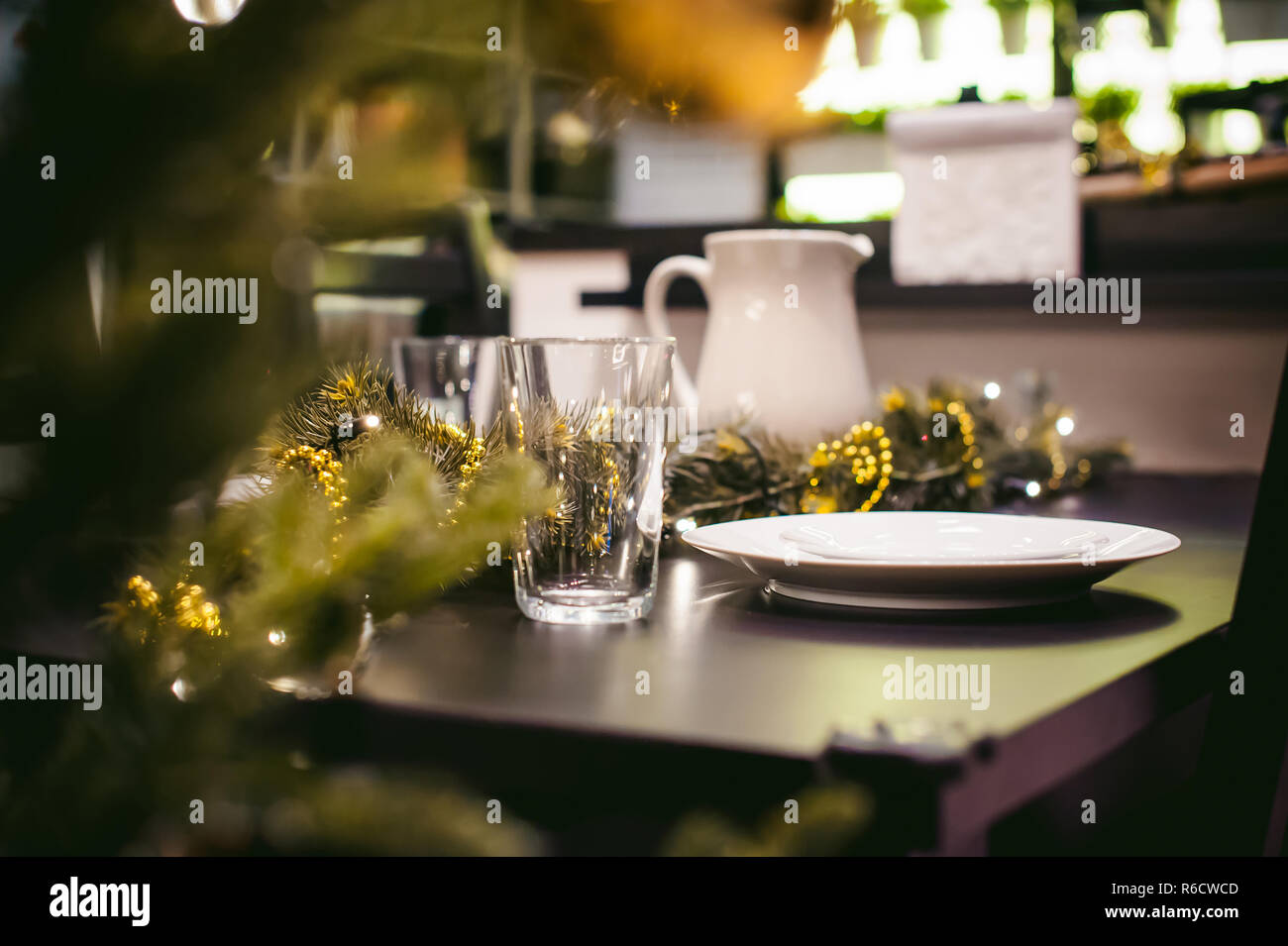 Close Up Objects At The Dinner Table To Decorate The Table In The