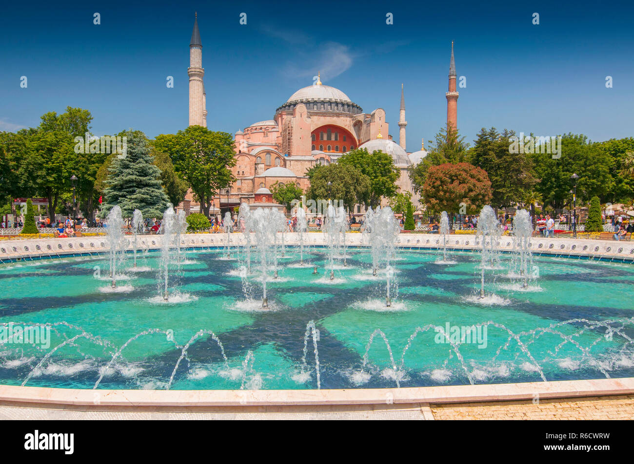 The View Of Fountain In Sultan Ahmet Park With Hagia Sophia In The ...