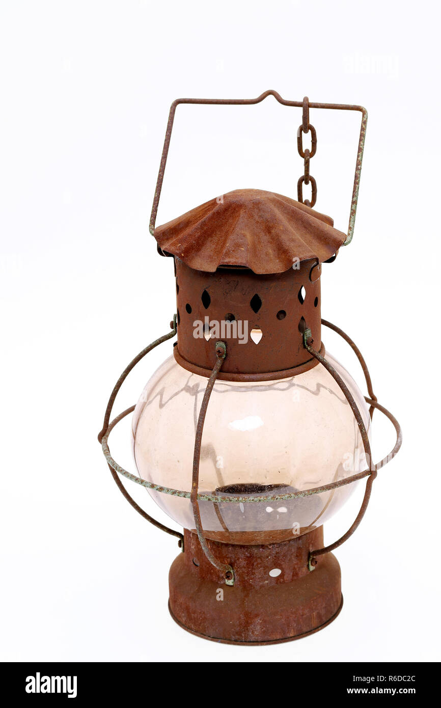 Vintage rusty lantern on a white background Stock Photo