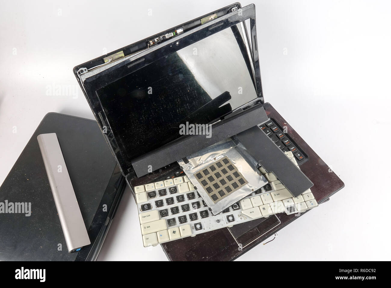 Obsolete laptops isolated on white Stock Photo Alamy