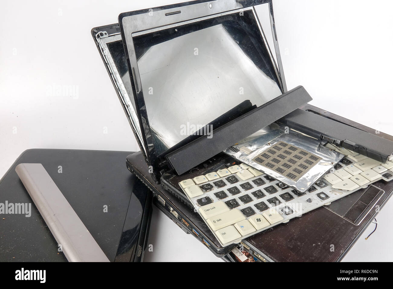 Obsolete laptops isolated on white Stock Photo Alamy