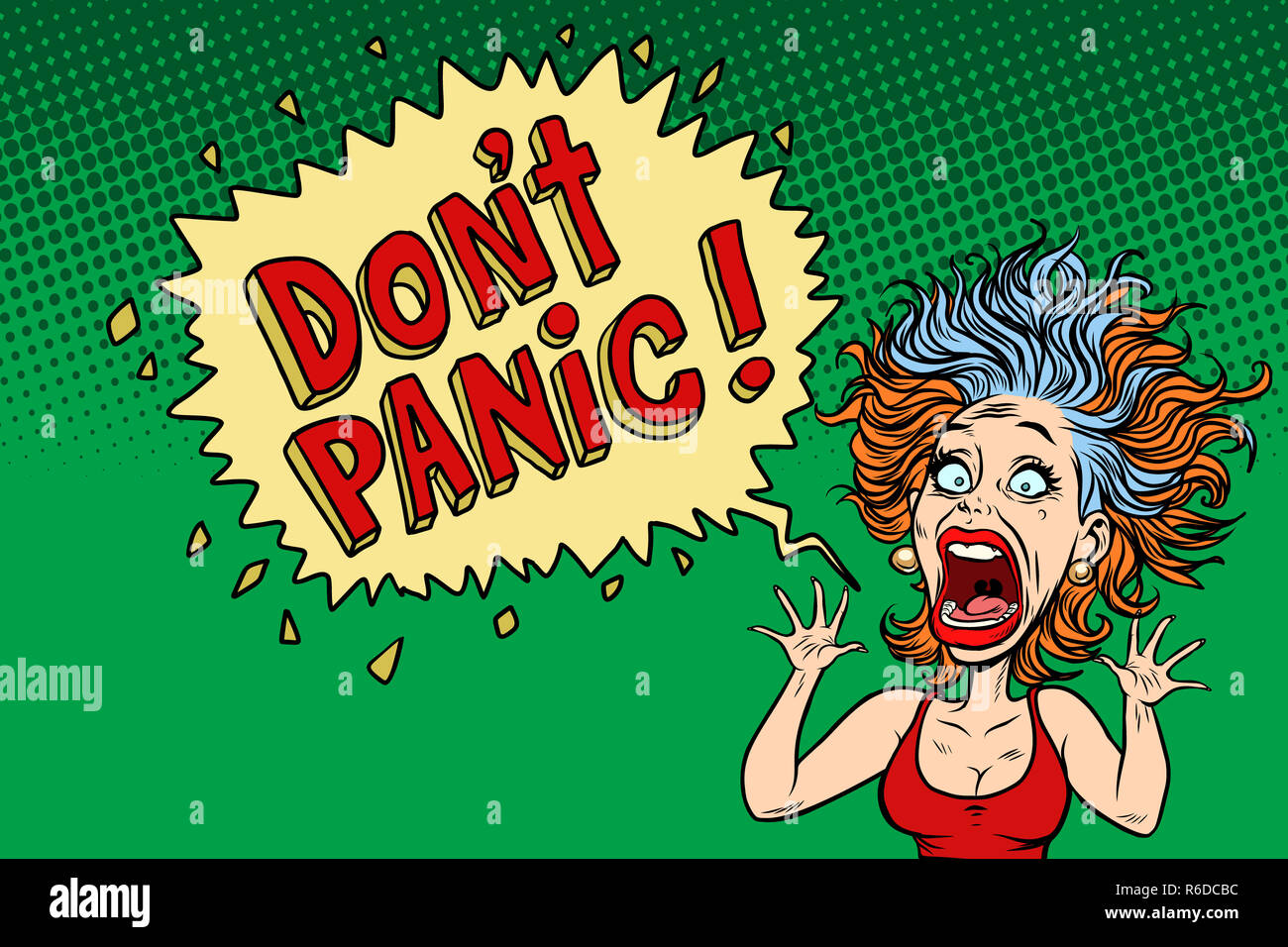 panic funny woman Stock Photo