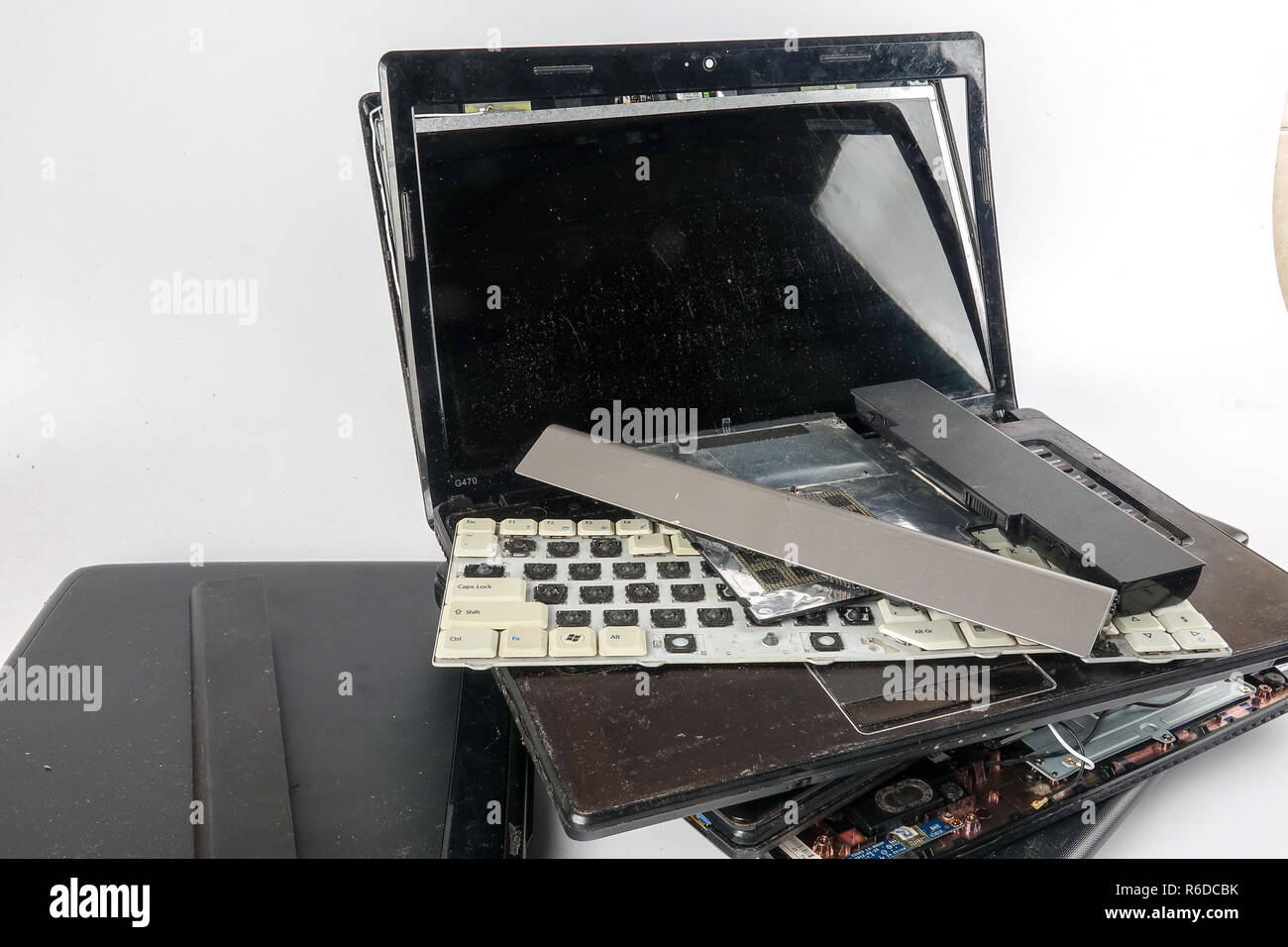 Obsolete laptops isolated on white Stock Photo Alamy