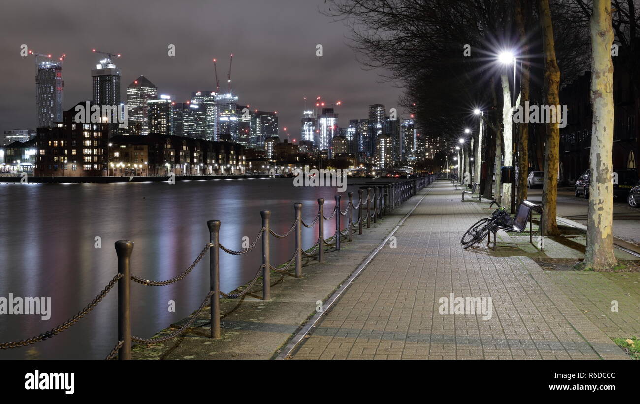 Evening walk at Greenland dock area with beautiful view of Canary Wharf ...