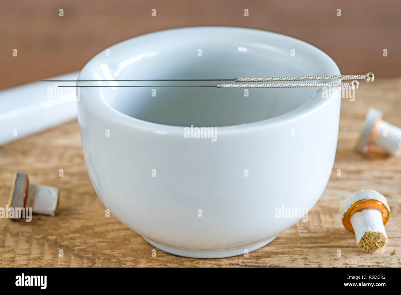 Acupuncture Needles With Mortar And Moxa Cone Stock Photo Alamy