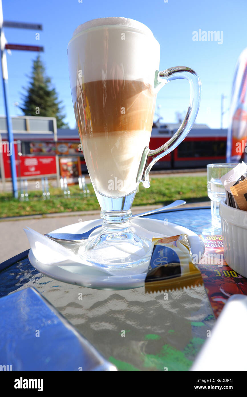 cup cafe latte sweeten cane sugar Stock Photo
