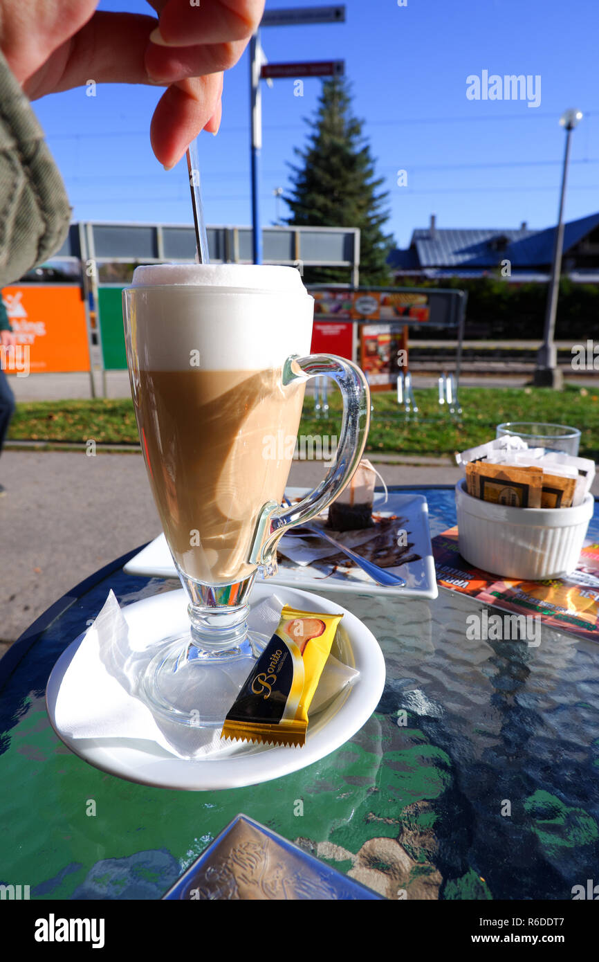 cup cafe latte sweeten cane sugar Stock Photo