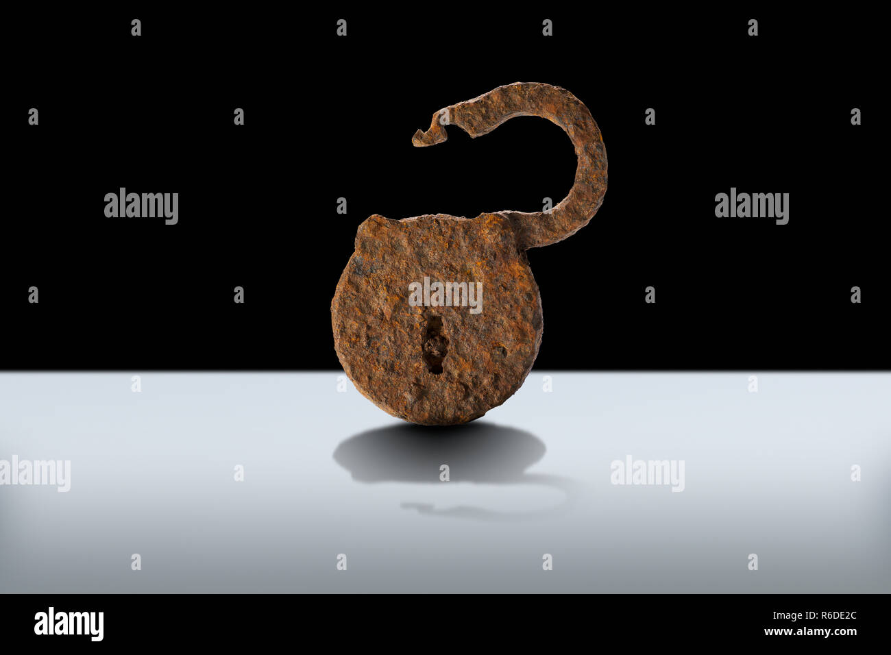 Rusty open metal padlock Stock Photo