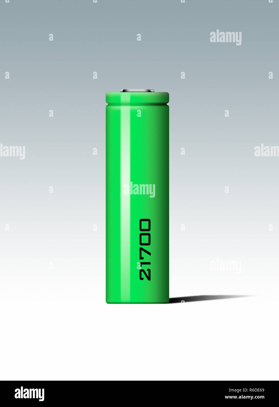 Green lithium style battery against a white background Stock Photo