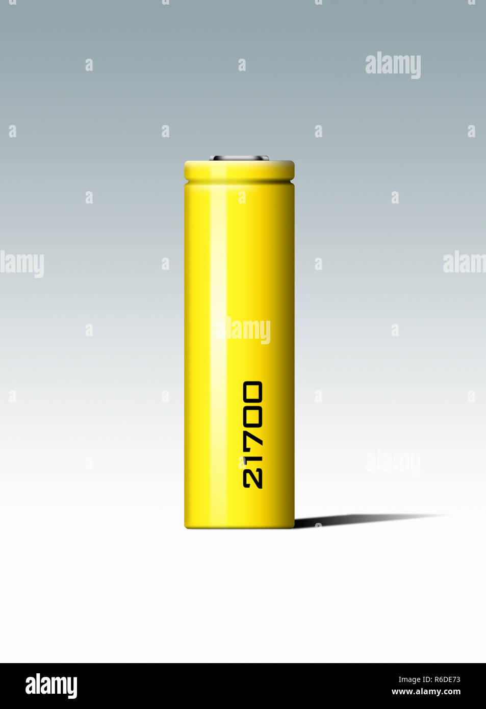Yellow lithium style battery against a white background Stock Photo