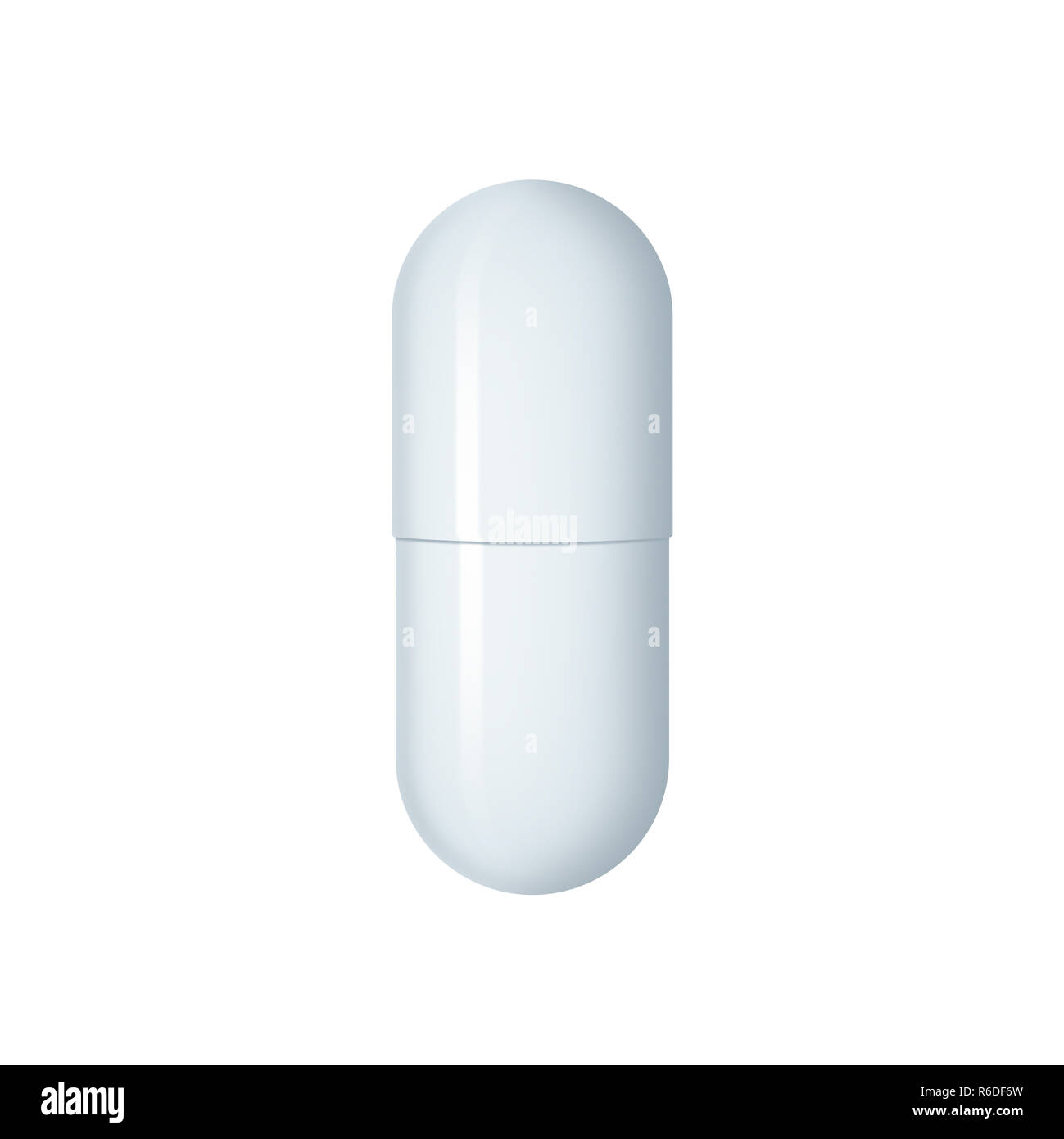 Close up digital image of white drug capsule, white background Stock Photo