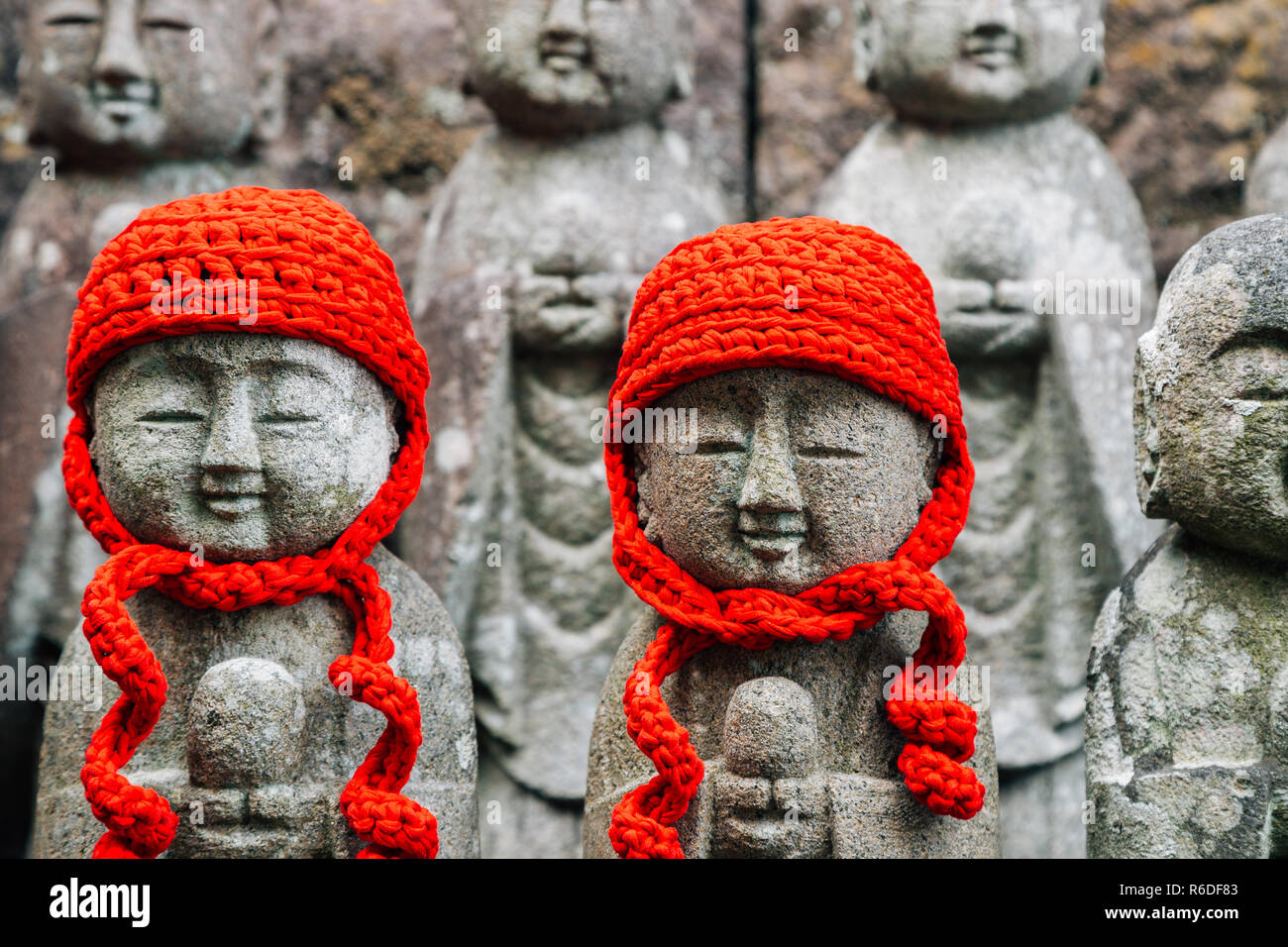 Stone Jizo buddha statue at Hasedera temple in Kamakura, Japan Stock