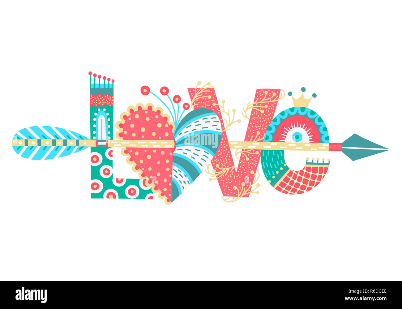 Love. Hand drawn lettering. Happy Valentine's Day. Heart with arrow. Freehand style. Doodle. Holiday in February Stock Photo