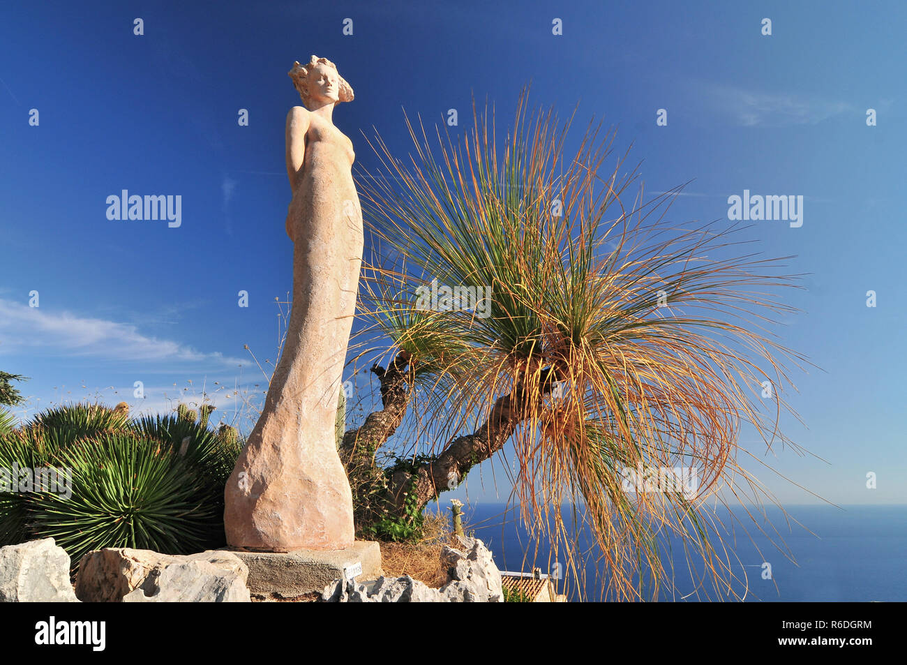 Exotic Cacti Garden At The Very Top Of The Mediaeval Hilltop Village Of Eze, France Stock Photo