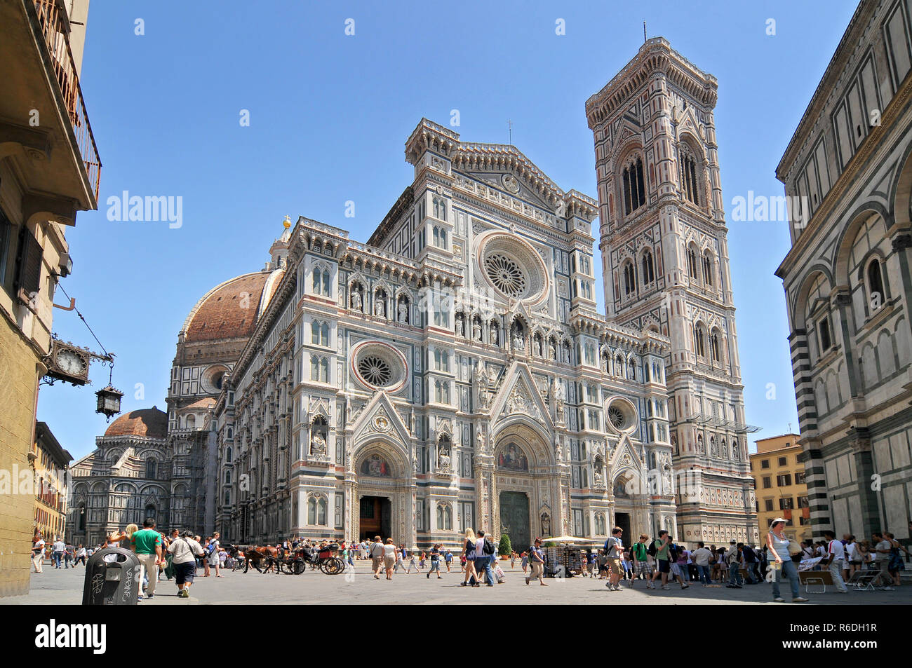 Florence, Italy Cathedral Of Santa Maria Del Fiore (1436), Or The Duomo, Seen From The Piazza San Giovanni Stock Photo