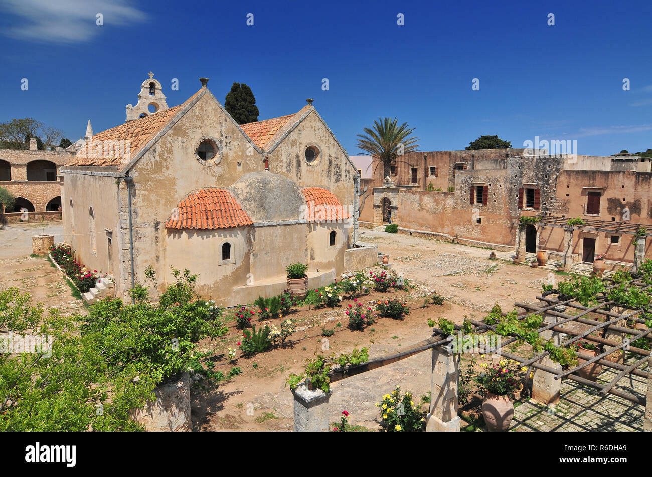 Arkadi Monastery, Symbol Of The Struggle Of Cretans Against The Ottoman Empire , Rethymno, Crete, Greece Stock Photo