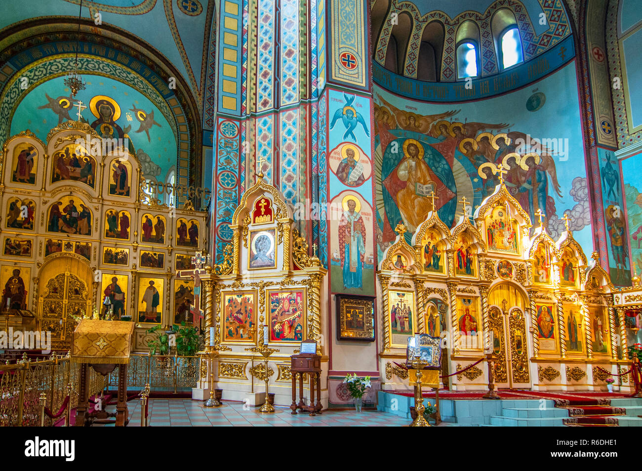 Interior Of Russian Orthodox Cathedral Of The Nativity Of Christ In Riga, Latvia Stock Photo