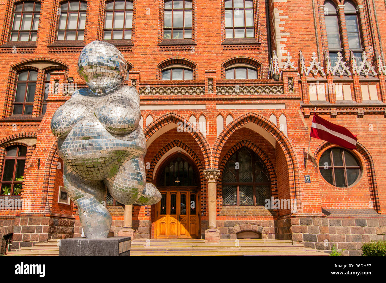 View Of Willendorf Venus Sculpture Near Latvian Academy Of Arts In Riga, Latvia Stock Photo