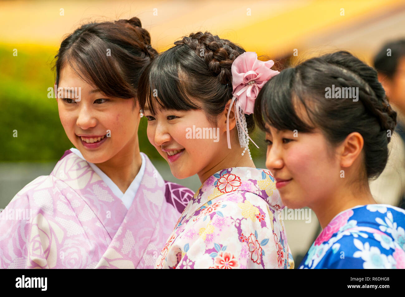 Young Japanese Women Wearing A Traditional Dress Called Kimono At Senso