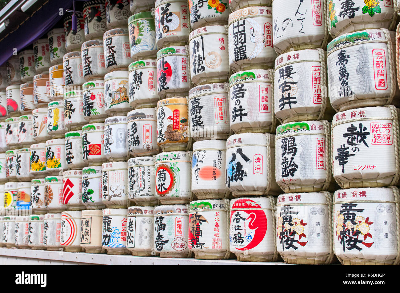 Traditional Sake Barrels Wrapped In Straw At Meiji Shrine In Tokyo Japan Stock Photo Alamy