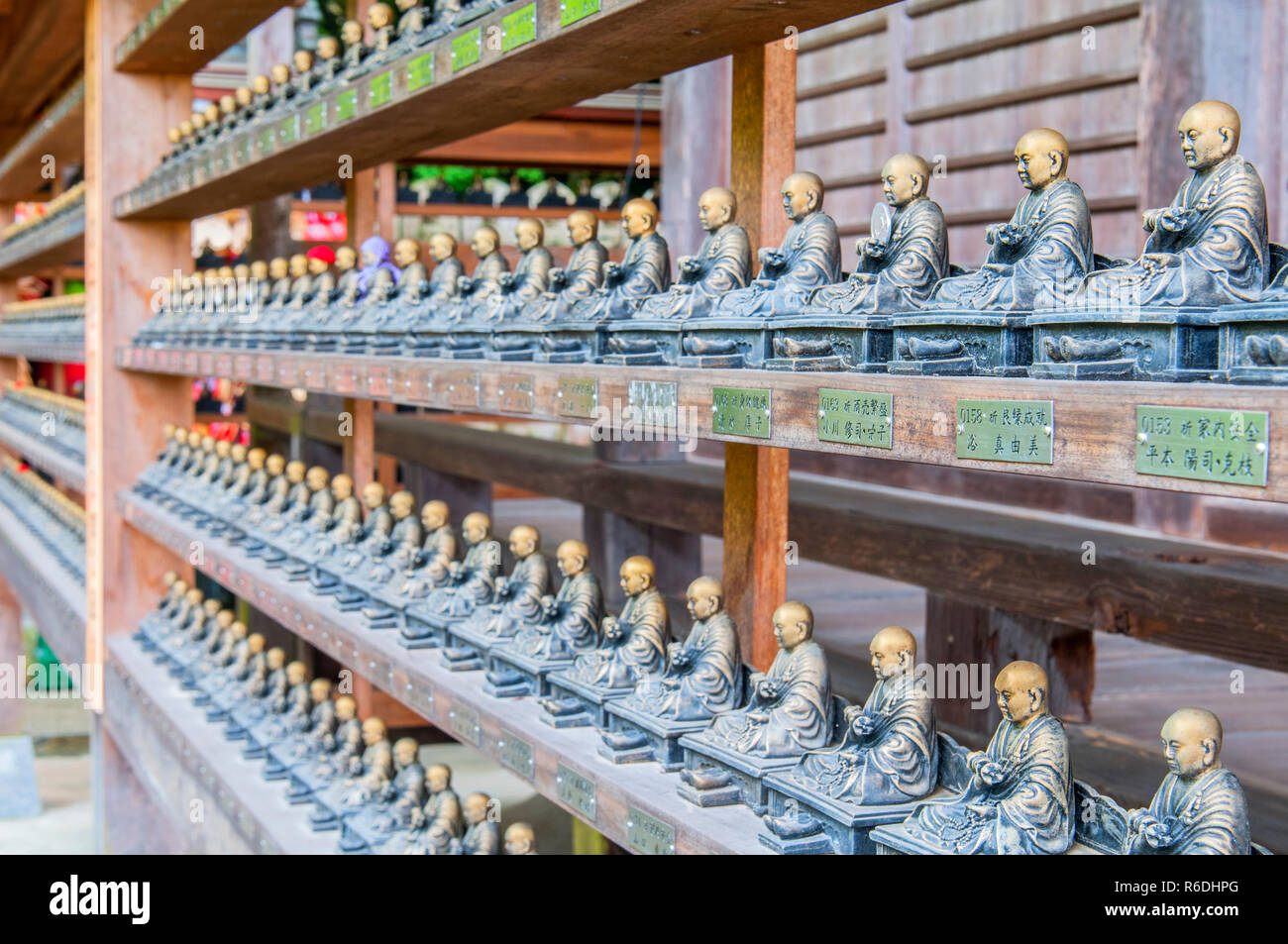 Miniature Buddha Statues In Japanese Temple On Miyajima Island Near