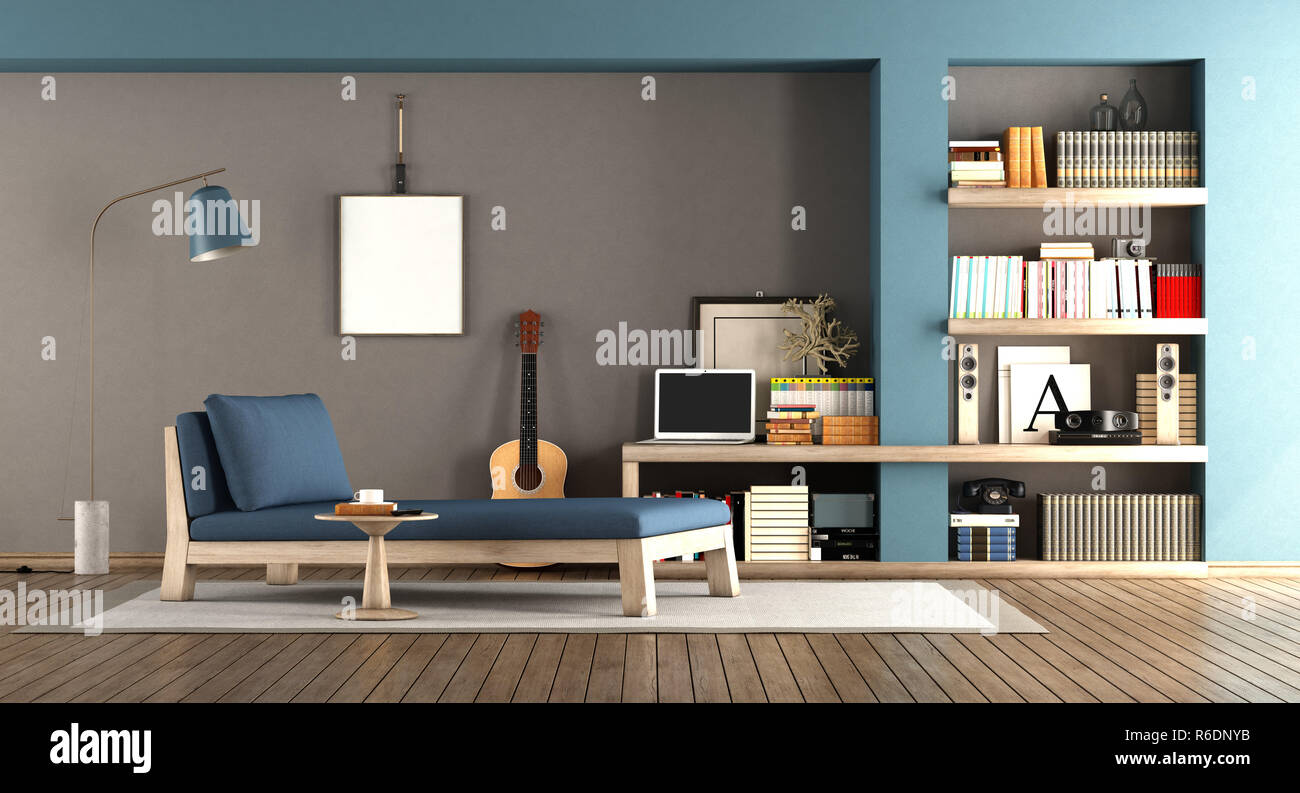 Blue and brown living room Stock Photo