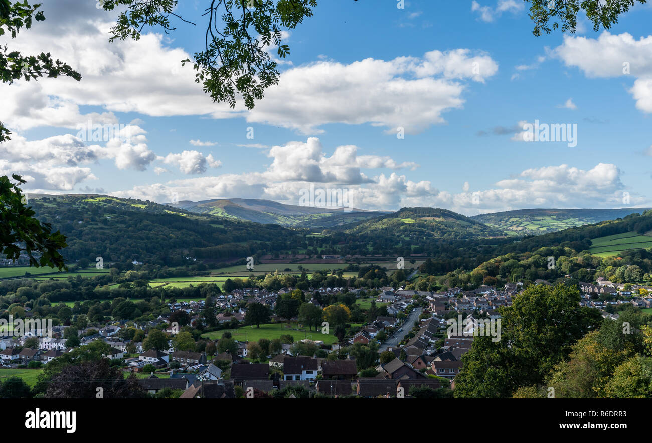 Crickhowell town in Usk Valley, Brecon Beacons National Park Stock Photo