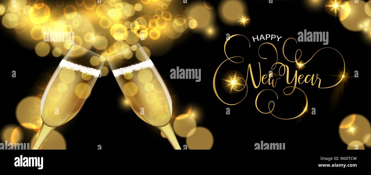 Happy New Year luxury golden greeting card illustration, realistic ...