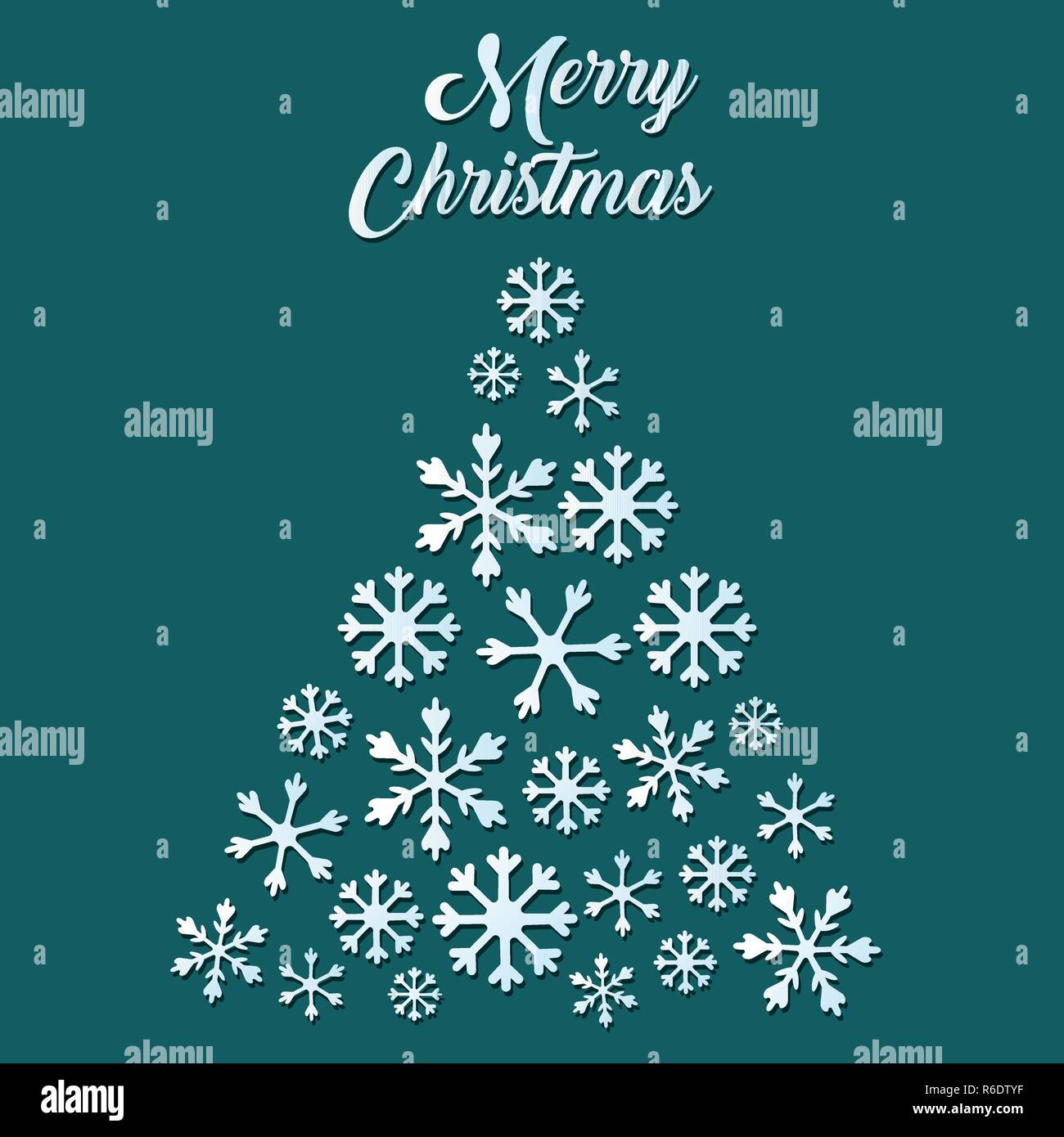 White snowflake Christmas tree on green background Stock Vector