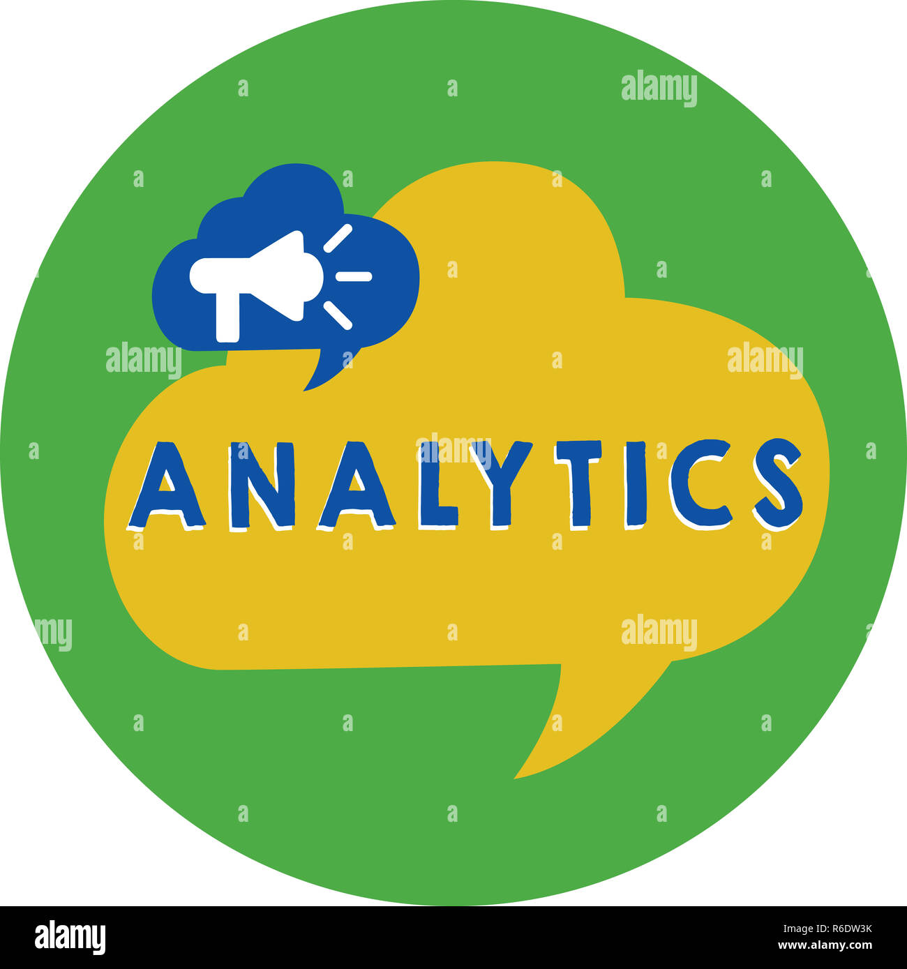 Word writing text Analytics. Business concept for systematic computational analysis of data statistics or infos Megaphone in Speech Bubble Announcing  Stock Photo