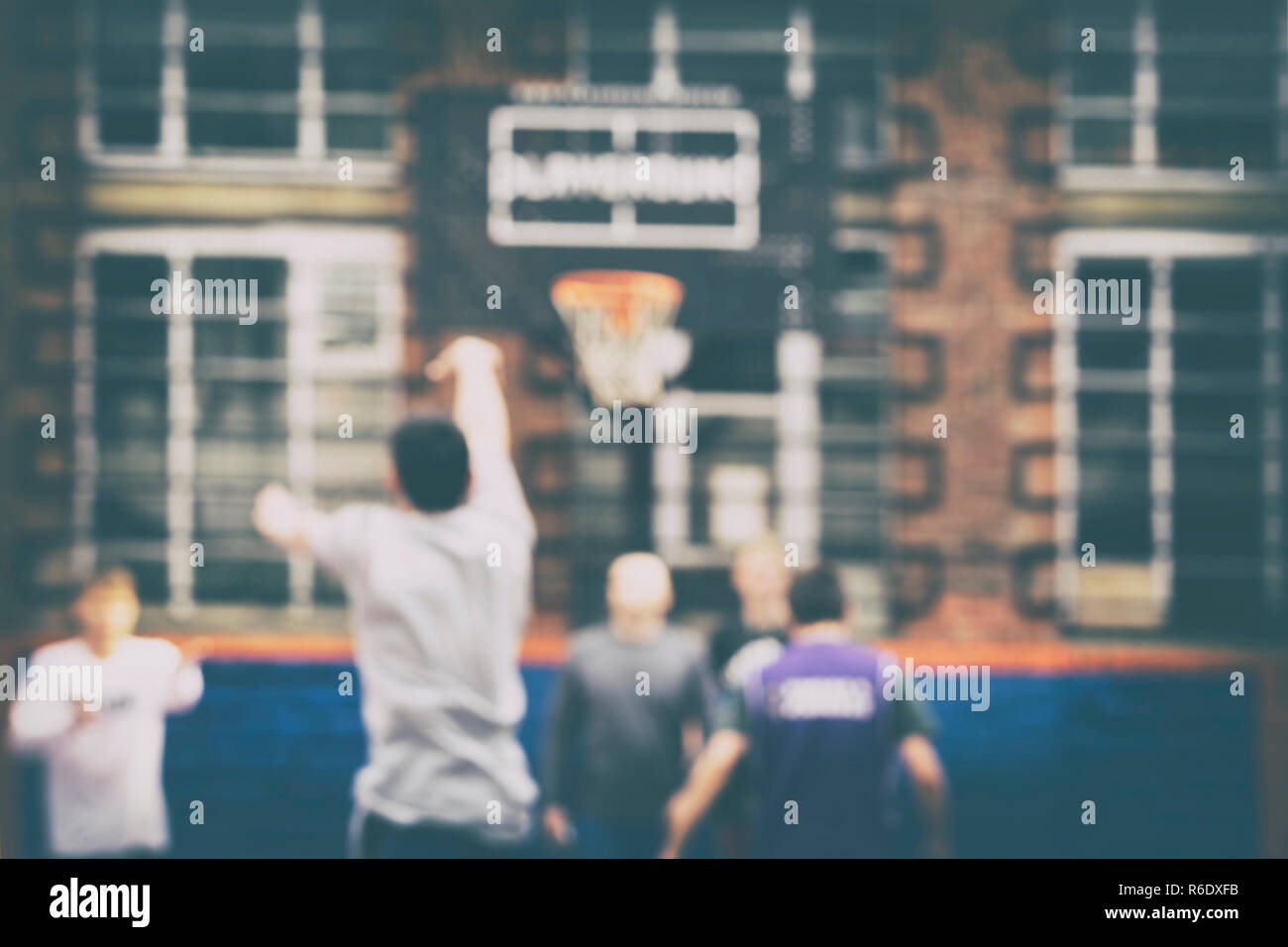 Street basketball. Youth, friends, play outside, throw in basket