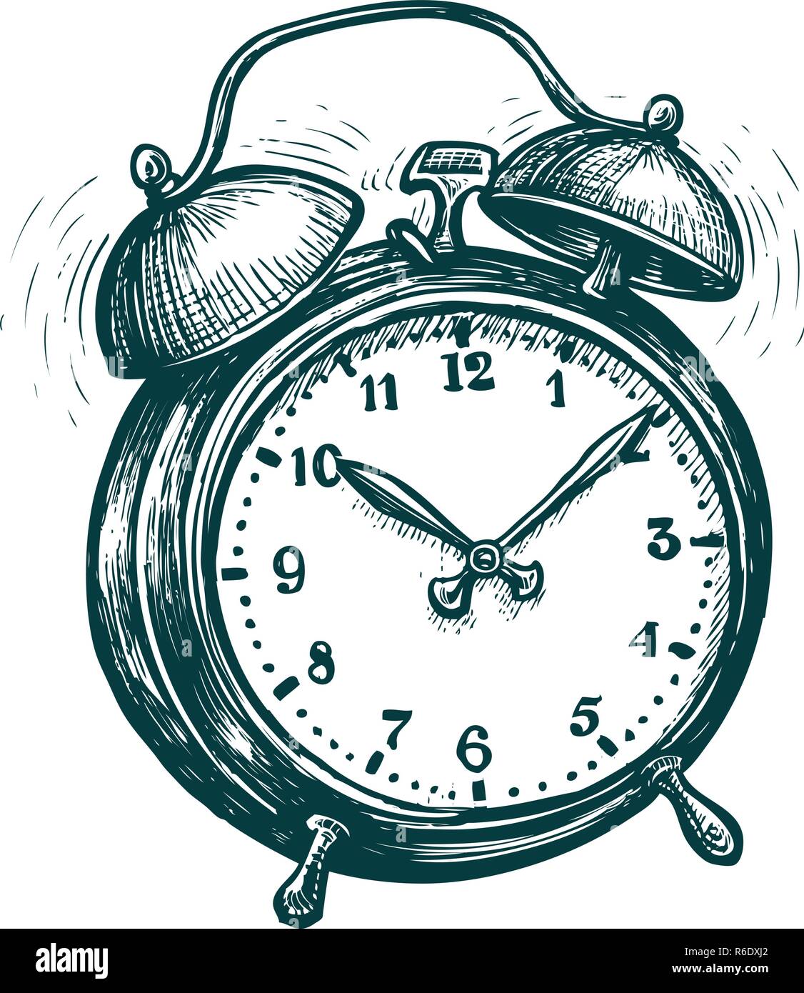 Alarm clock is ringing, wake-up call. Reminder, deadline concept. sketch vector illustration Stock Vector