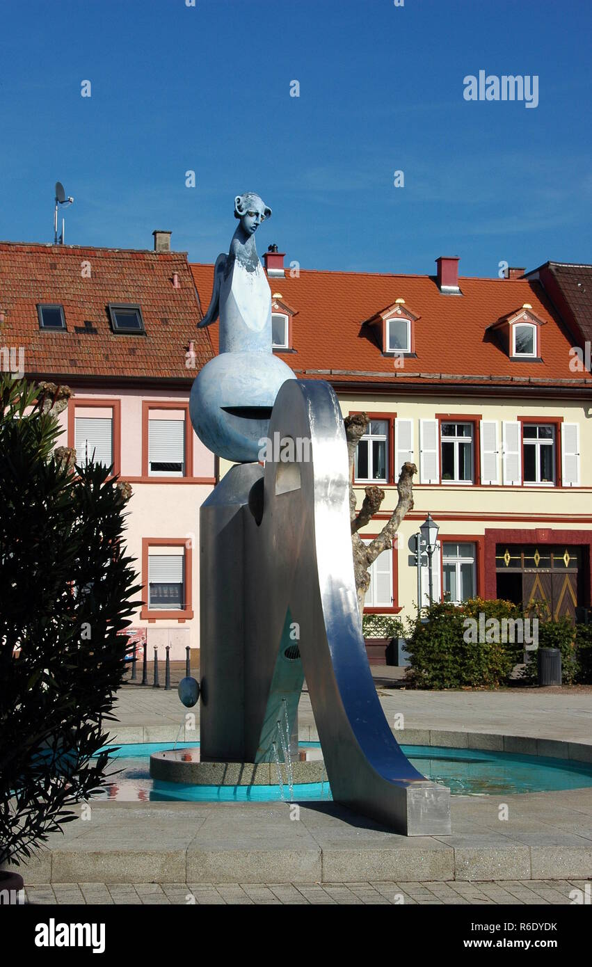 fountain of the blue angel in germersheim Stock Photo
