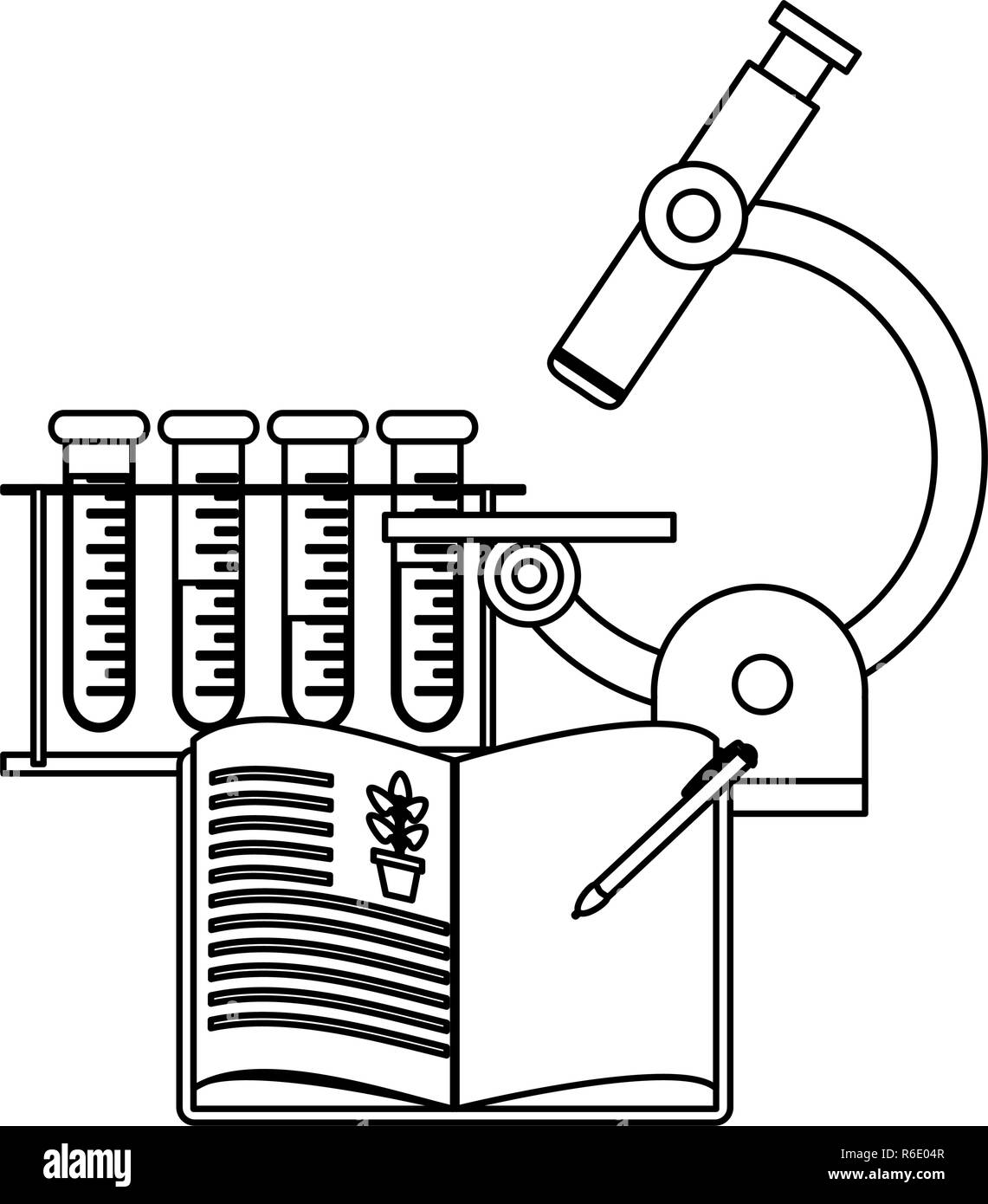 Science experiments and investigation black and white Stock Vector