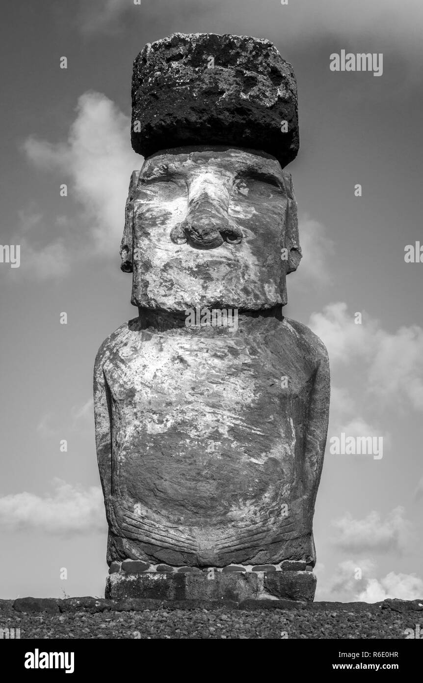 Moai statue, ahu Tongariki, easter island. Black and white picture Stock Photo
