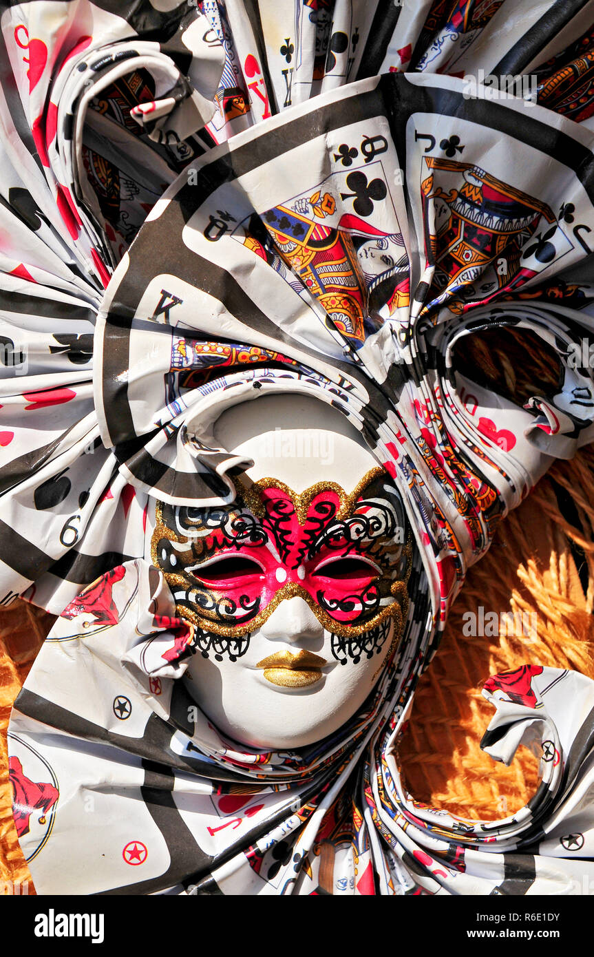 Traditional Venetian Carnival Mask In Store On Street, Venice Italy Stock Photo