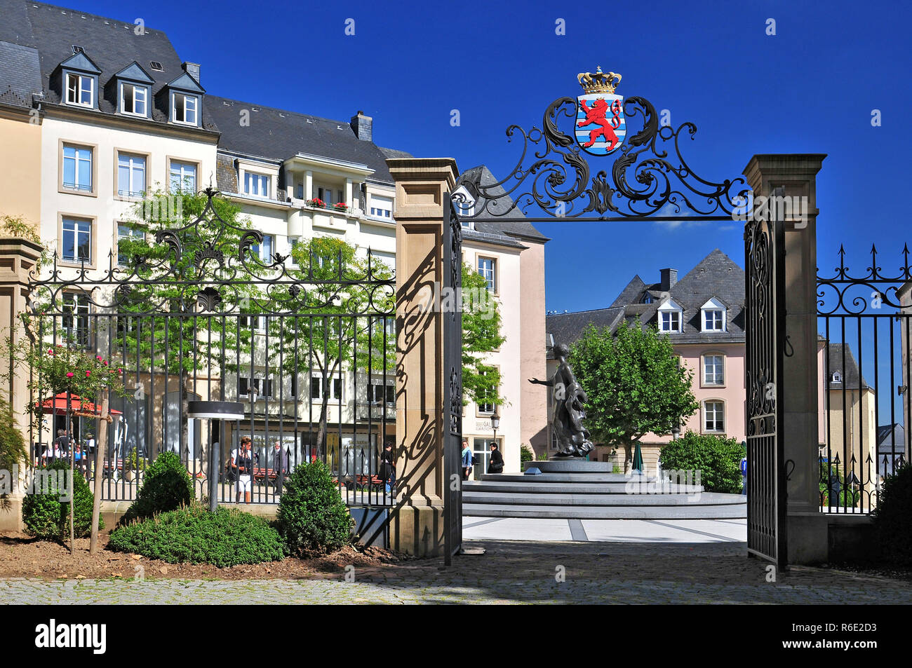 Coat Of Arms Of The Luxembourg State Represented On The Entrance Gate Of The Ministry Of Foreign Affaires Stock Photo