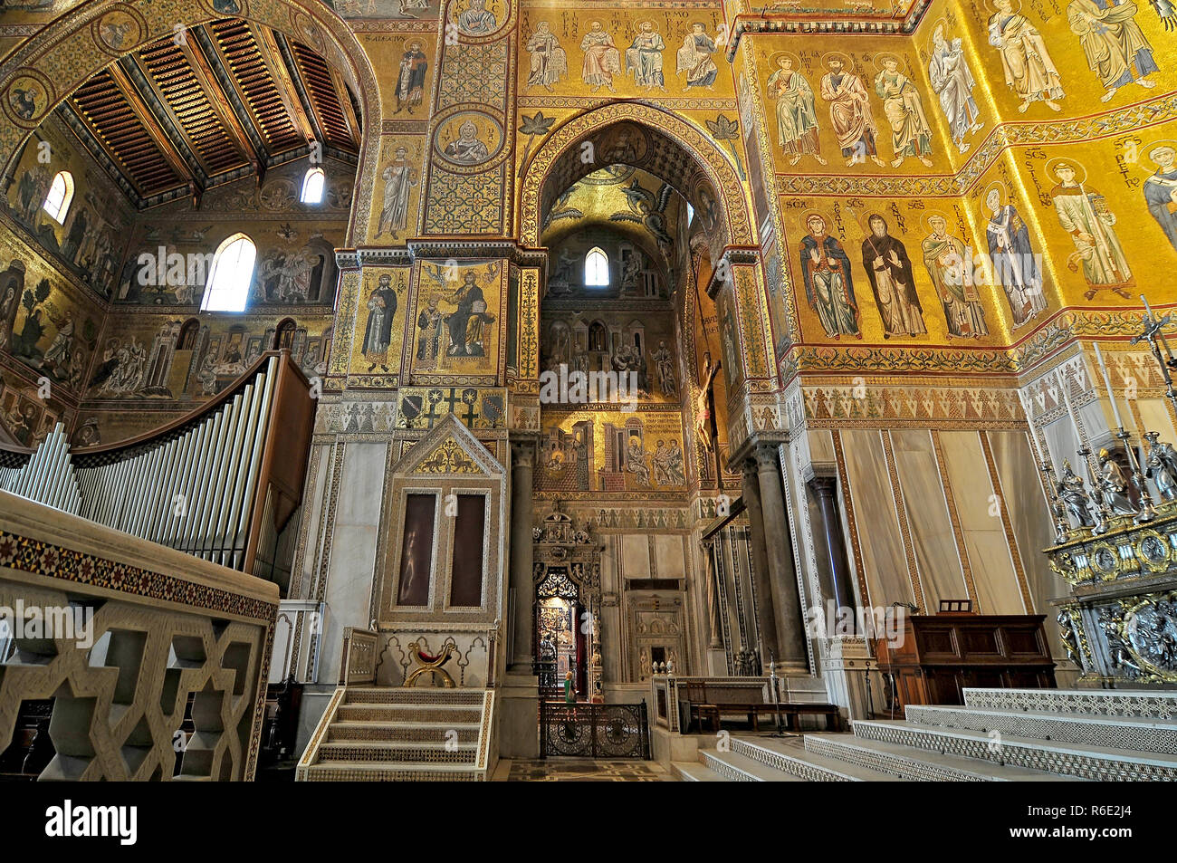 Interior Of The Famous Cathedral Santa Maria Nuova Of Monreale Near